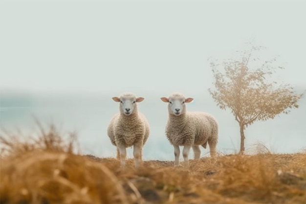 孤立した自然の背景に羊のミニマルな写真、ハイパー
