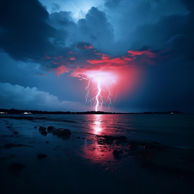 Photo minimalist photograph nature039s spectacle where bolts of pink lightning illuminate the darkened sky