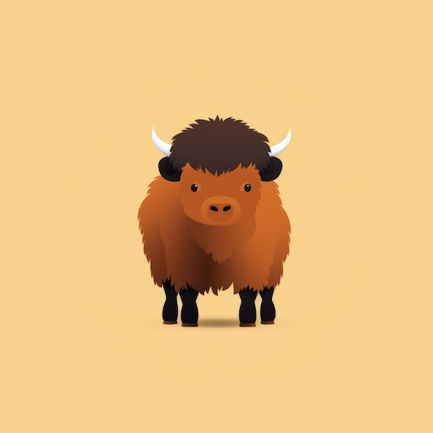 Minimalist Photography Of A Cute Bison On A Yellow Background