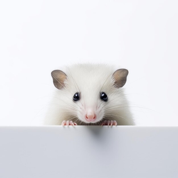 Photo minimalist photography of a cute opossum on white wooden background