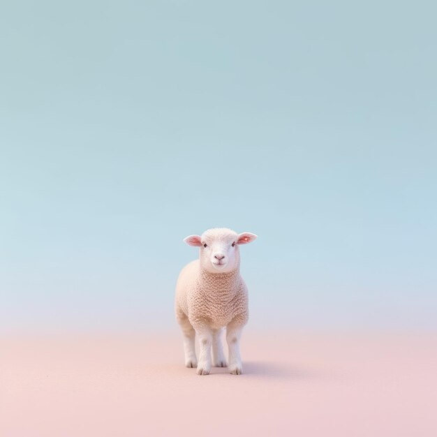 Photo minimalist photography of a cute sheep on a light pink background