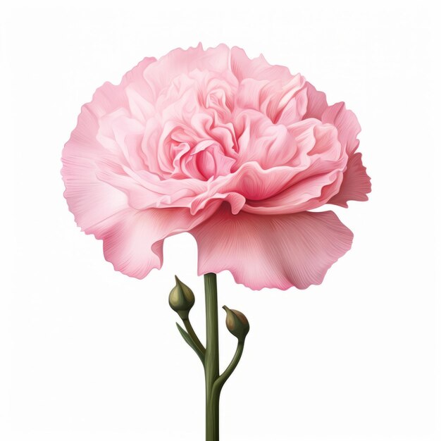 Minimalist Pink Carnation Flower On White Background