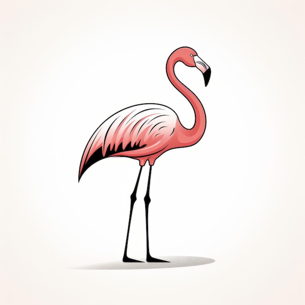 Minimalist Pink Flamingo Cartoon Illustration On White Background