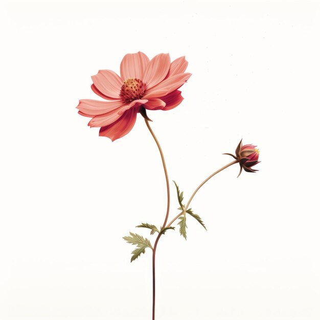 Foto illustrazione minimalista di una rosa rosa su sfondo bianco