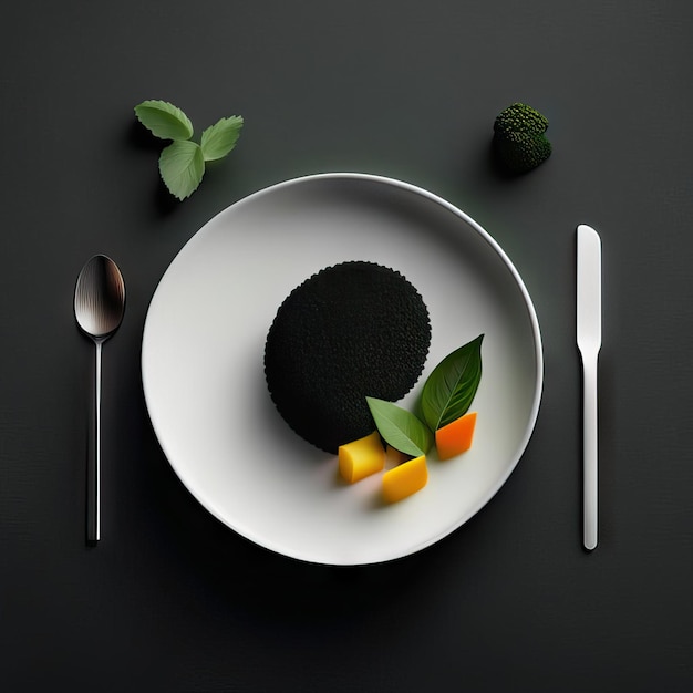 Foto piatto minimalista di cibo vegano