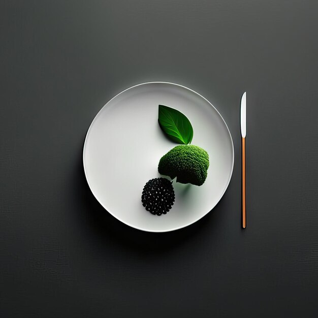 Foto piatto minimalista di cibo vegano