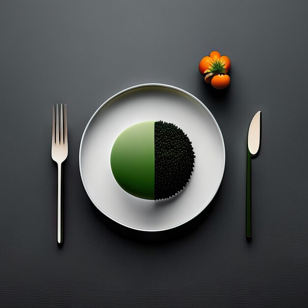 Foto piatto minimalista di cibo vegano