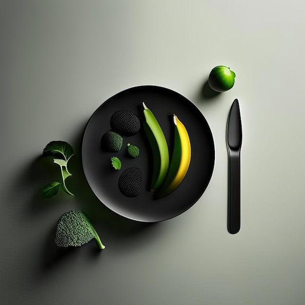 Foto piatto minimalista di cibo vegano