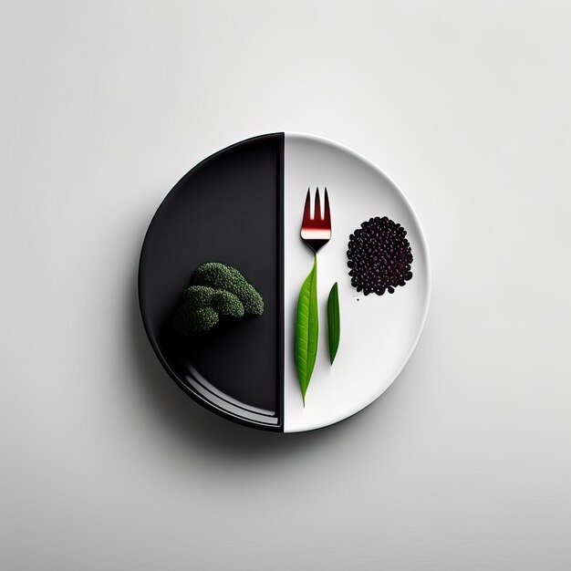 Foto piatto minimalista di cibo vegano