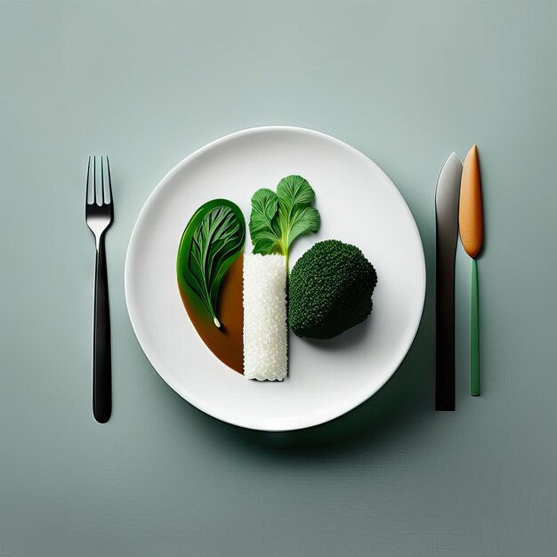 Foto piatto minimalista di cibo vegano