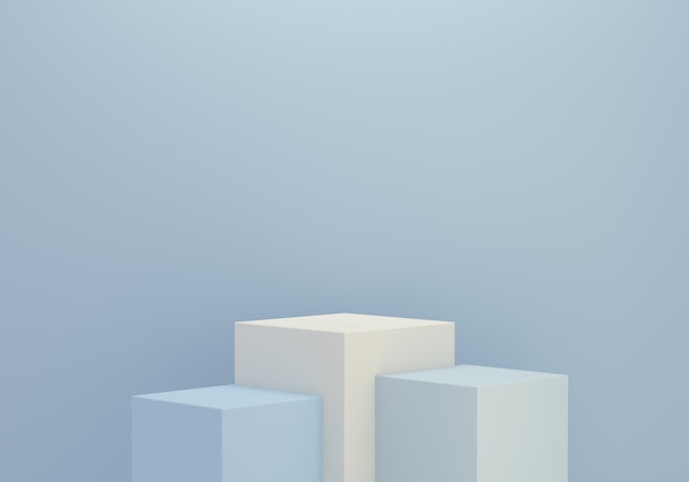 Cubi del vincitore del podio minimalisti per la visualizzazione del prodotto su sfondo blu