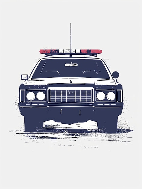 Minimalist police car on white background simple screen print illustration