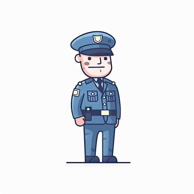 Minimalist Policeman Cartoon Illustration on White Background