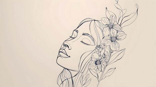 Minimalist Portrait of a Woman Adorning Her Hair with Flowers A Reflection of Her Deep Connection