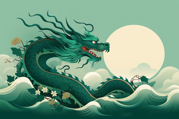 Photo minimalist postcard design with representation of the year of emeraldgreen dragon lunar new year