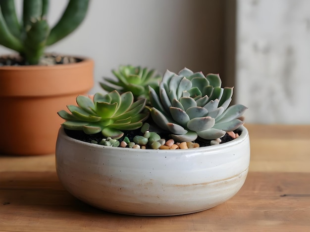 Minimalist pot with succulent at home