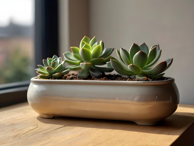 Foto una pentola minimalista con succulente a casa