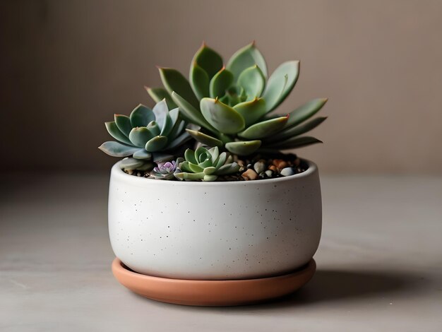 Minimalist pot with succulent at home