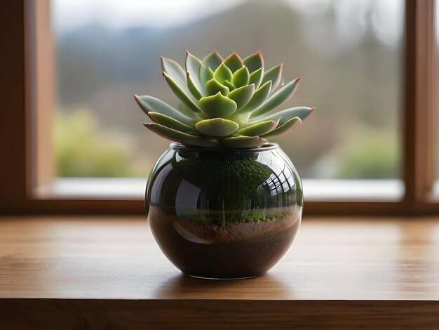 Minimalist pot with succulent at home