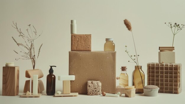 Minimalist presentation of ecofriendly zero waste products in natural light promoting sustainable