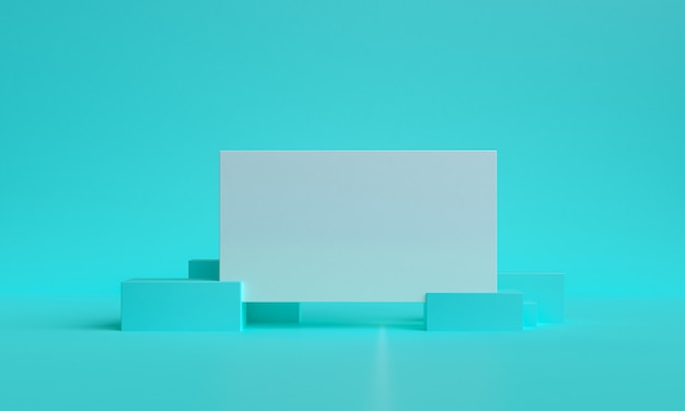 Minimalist primitive Blue geometrical abstract background, Stylish trendy illustration Podium, stand, showcase on pastel color for premium product. 3d render.