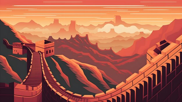 A minimalist print featuring the ancient wonder of the Great Wall of China