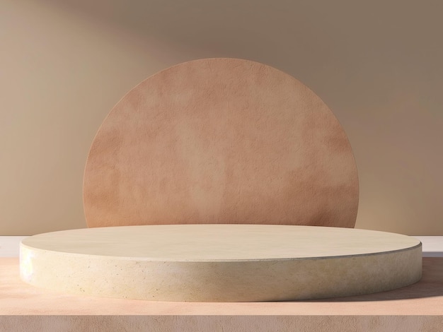 minimalist product display with circular beige backdrop and cream pedestal ideal for product shoot