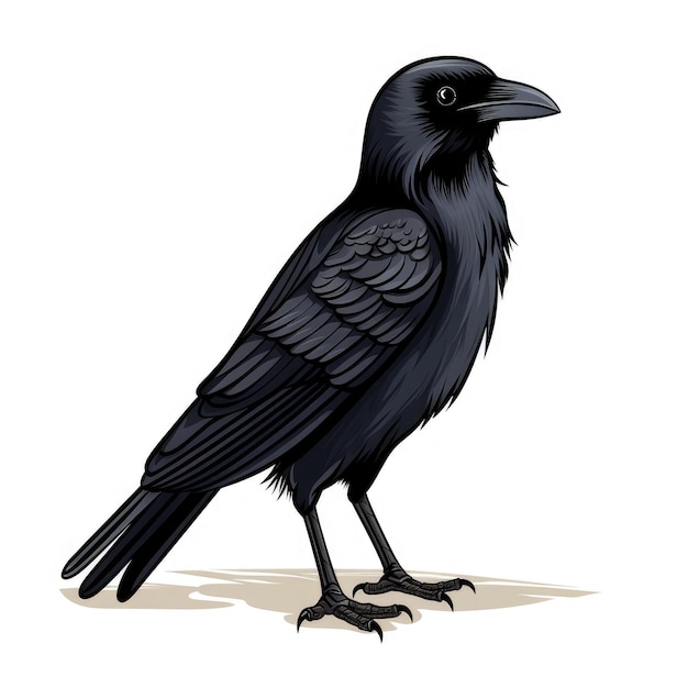 Minimalist Raven Silhouette Posed on White Background