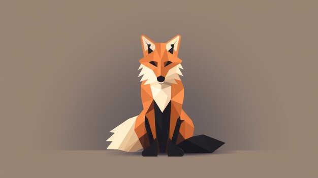 Minimalist Red Fox Sitting On Brown Background
