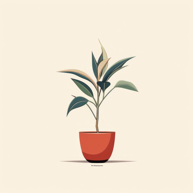 Photo minimalist red plant illustration in beige pot