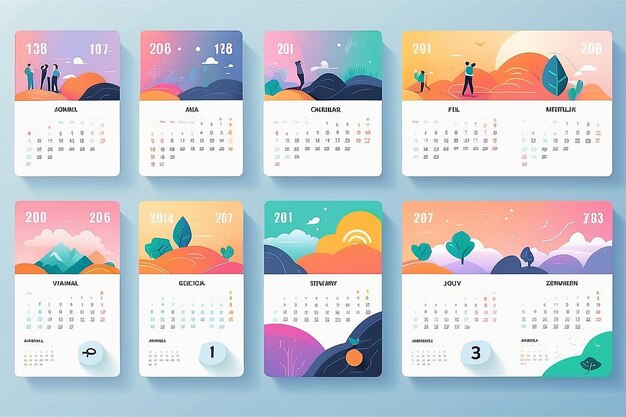 Minimalist Remote Work Calendar Flat Vector Illustration with Milestones