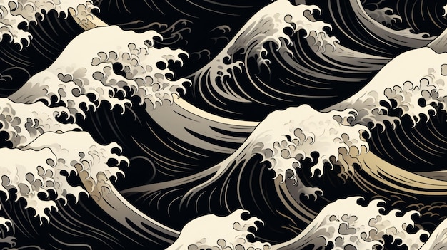 minimalist rendition of a traditional Japanese pattern such as waves