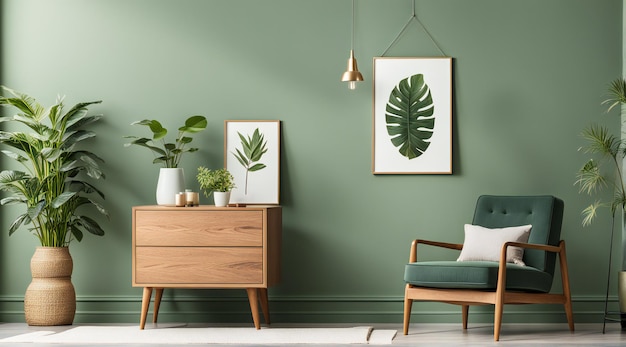 Photo a minimalist room comes to life with a vibrant houseplant and a cozy chair nestled against a stylish