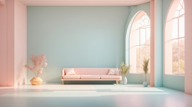Foto interni di stanze minimalisti con mobili semplici con colori pastello