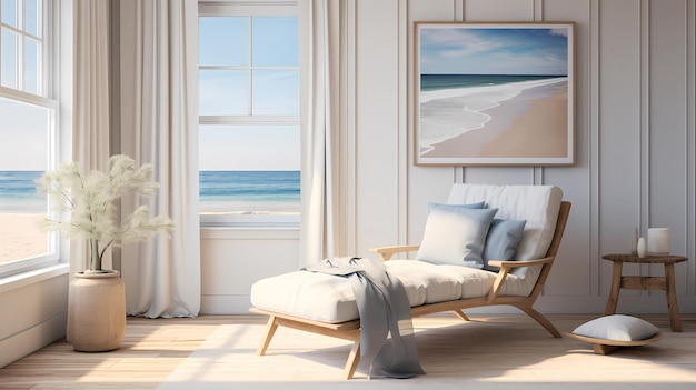 A minimalist room with a coastal theme