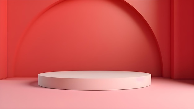 Minimalist Room with a Stage in Light Red Colors Modern and Futuristic Background for Prod