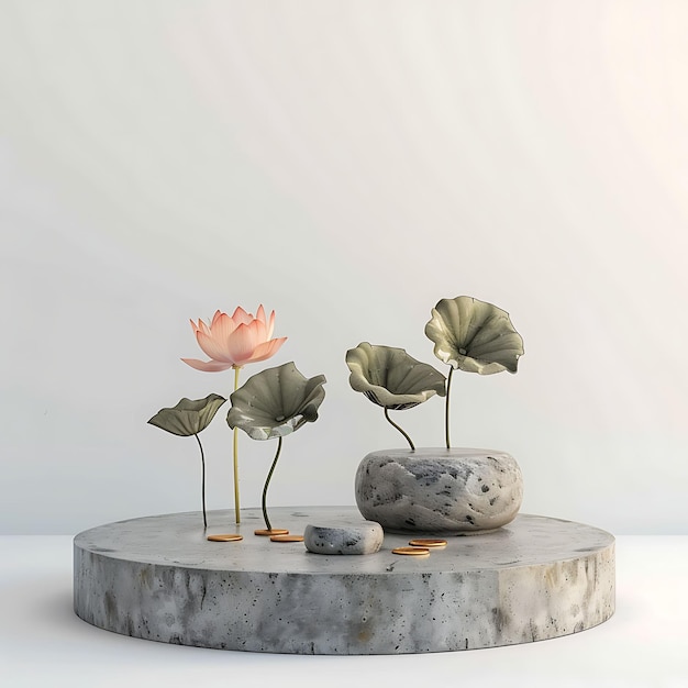 Minimalist Round Concrete Product Stand With Rough Texture Single T Isolated Lunar New Year Object