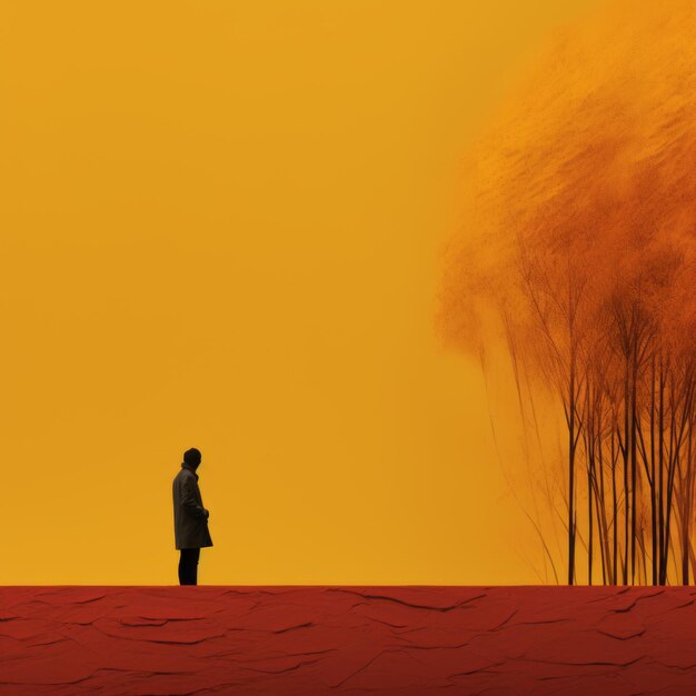 Photo minimalist saffron tree in an orange sky