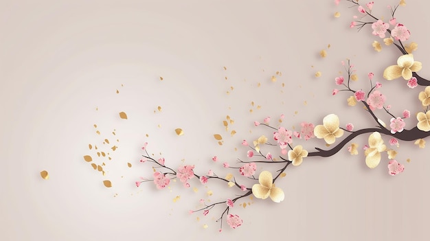 Minimalist sakura cherry blossom pink and gold greeting card Generative AI