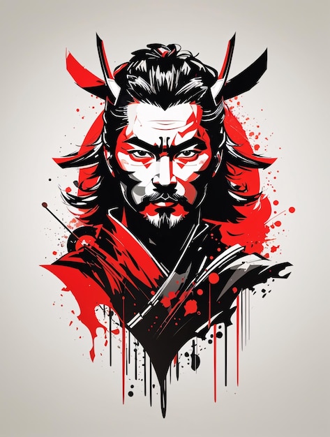 Minimalist samurai vector in red and orange illustration for tshirt design