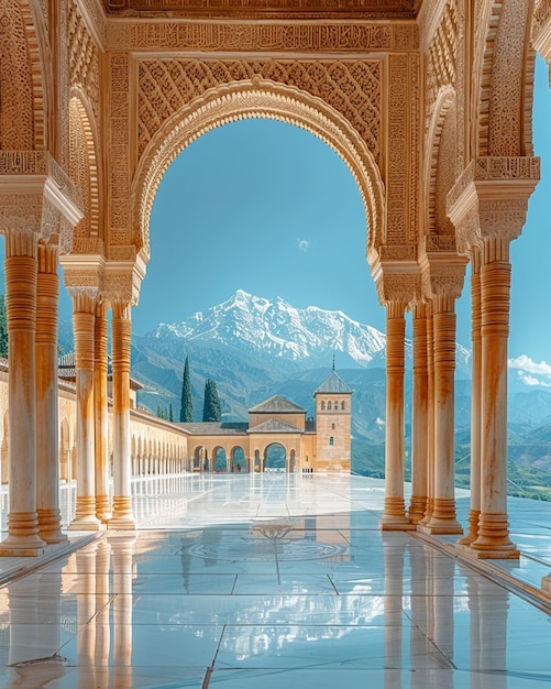 Photo a minimalist scene capturing the geometric beauty of the alhambras islamic architecture