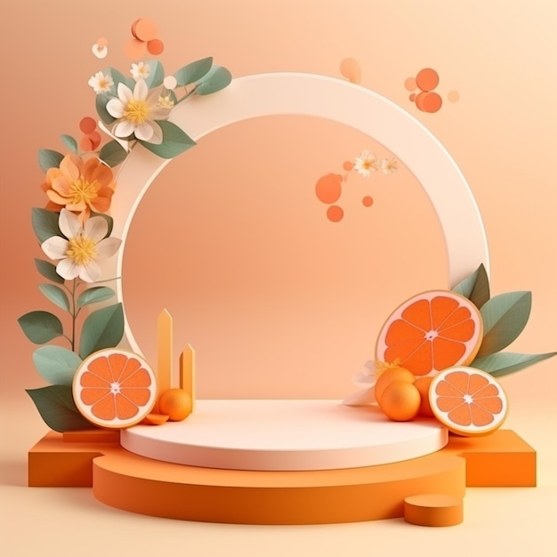 A minimalist scene of orange podium display with natural and indoor concept