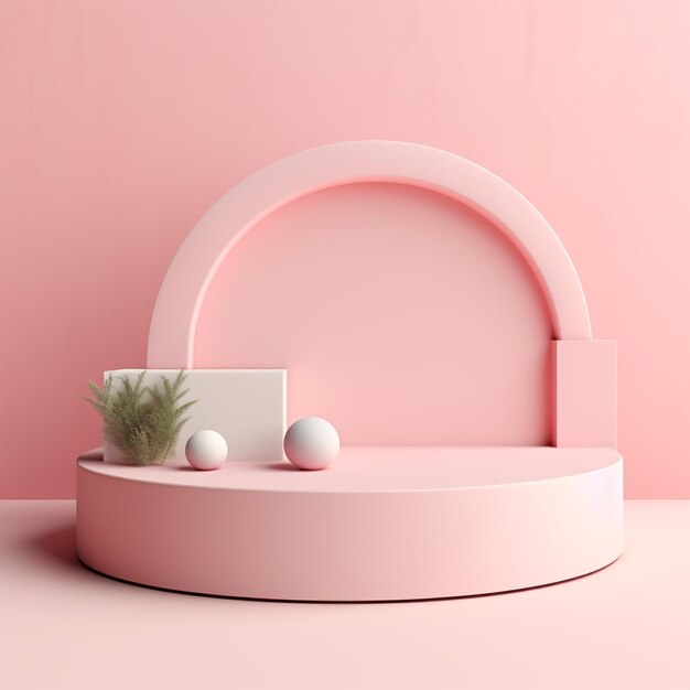 Photo a minimalist scene of pink podium display with natural and indoor concept
