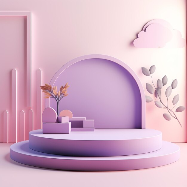 A minimalist scene of purple podium display with natural and indoor concept