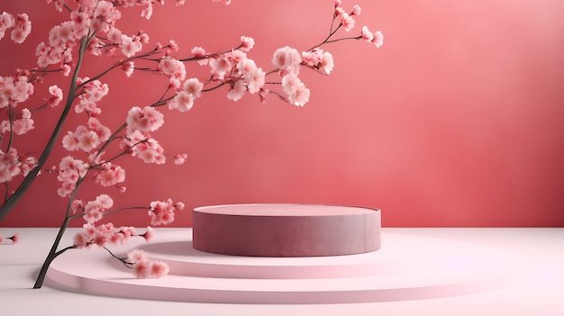 Minimalist scene in soft pink color with geometric shapes AI generated