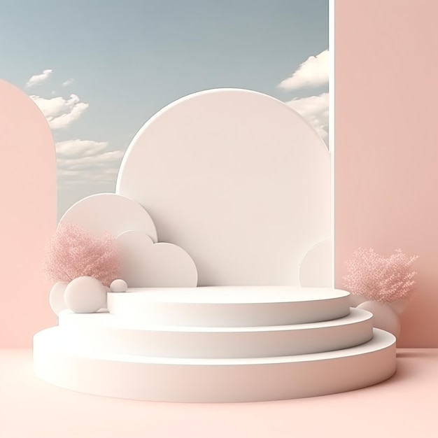 Foto una scena minimalista di esposizione sul podio bianco con un concetto naturale e interno