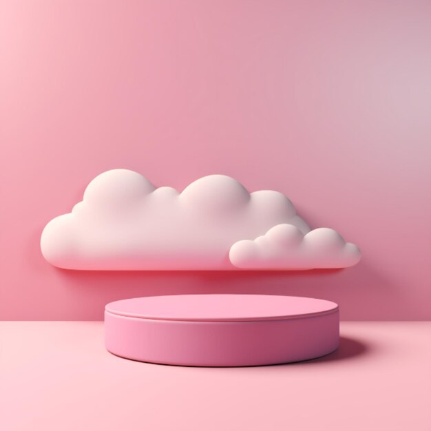 Foto scena minimalista con podio rosa e nuvola