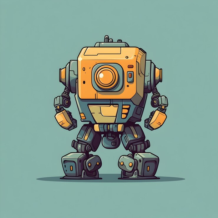 Photo minimalist scifi robot in complementary color scheme