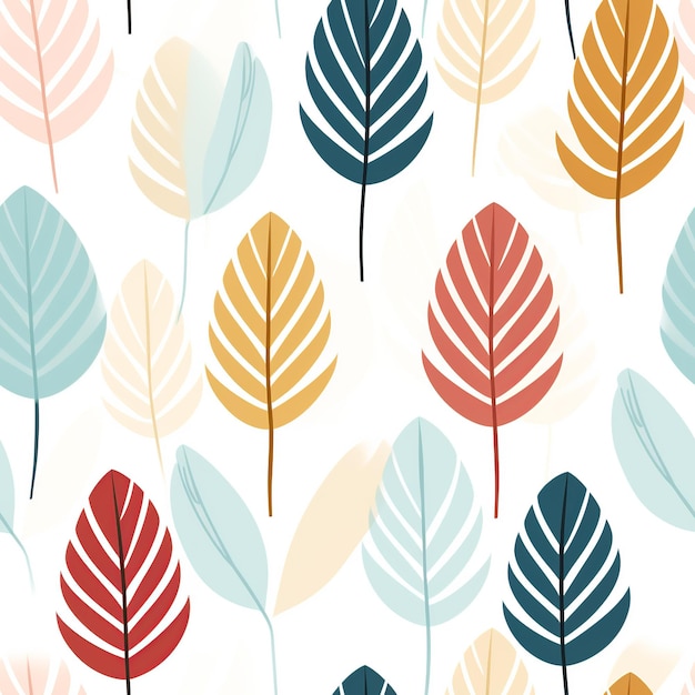 A minimalist seamless pattern featuring foliage in pastel colors