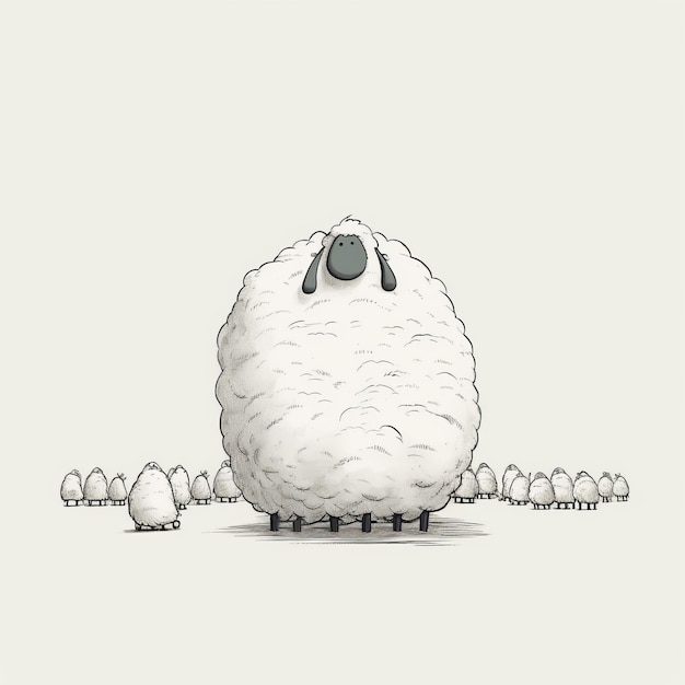 Foto l'illustrazione minimalista delle pecore, un capolavoro di tendenza su sfondo bianco